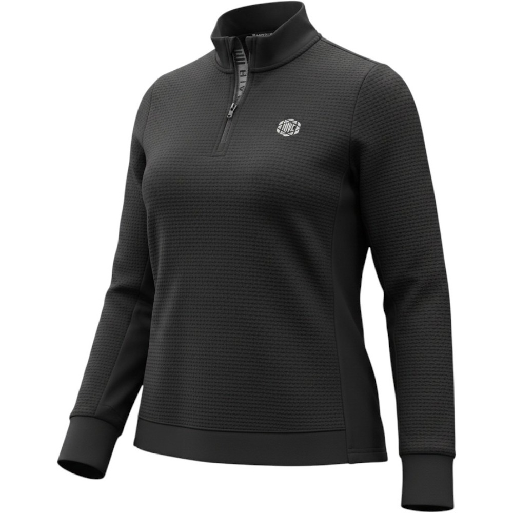 Levelwear Womens Cushion Black Waffle Knit 1/4 Zip Pullover Thumbholes (NWT $90)